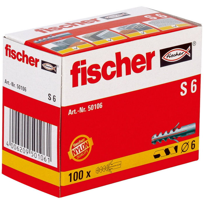 Fischer Taco de Expansión S 6 de Nylon, Caja de 100 Unidades