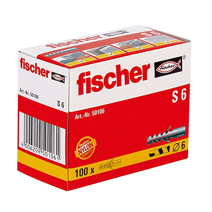 Fischer Taco de expansión S-6 mm, caja de 100 unidades