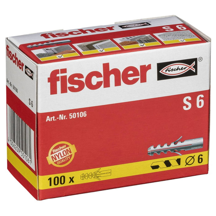 Fischer Taco de Expansión S 6 de Nylon, Caja de 100 Unidades