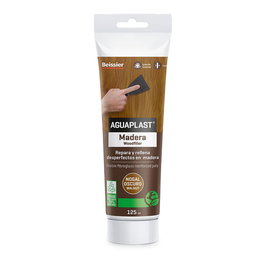 Aguaplast Masilla para Madera Nogal Oscuro 125 ml - Para Interior y Exterior, con Fibra de Vidrio, Flexible, Reparación de Grietas y Agujeros