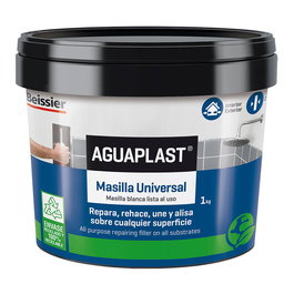 Aguaplast Masilla Universal 1 kg para Reparar, Rehacer, Unir y Alisar, Interior/Exterior, Baños y Cocinas, Muy Blanco