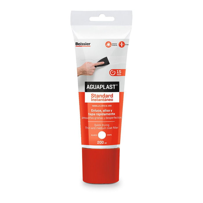 Aguaplast Masilla Standard Instantáneo Tubo 200 ml para Reparación Rápida de Paredes y Techos, Interior/Exterior