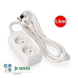 Edm Base múltiple 2 tomas Schuko, 1,5m cable, Blanca