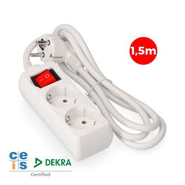 Edm Base Múltiple 2 Tomas Schuko con Interruptor Luminoso, 1.5m Cable, 16A, 250V, 3680W Blanca
