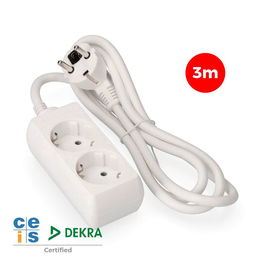 Edm Base Múltiple 2 Tomas Schuko con Cable de 3m H05VV-F 3G1,5 mm², 16A 250V~ 3680W Blanca