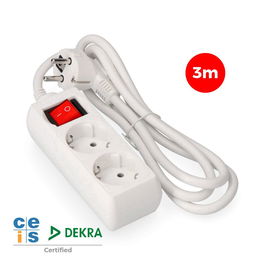 Edm Base Múltiple con 2 Tomas Schuko, Interruptor Luminoso, Cable de 3 Metros, Blanca