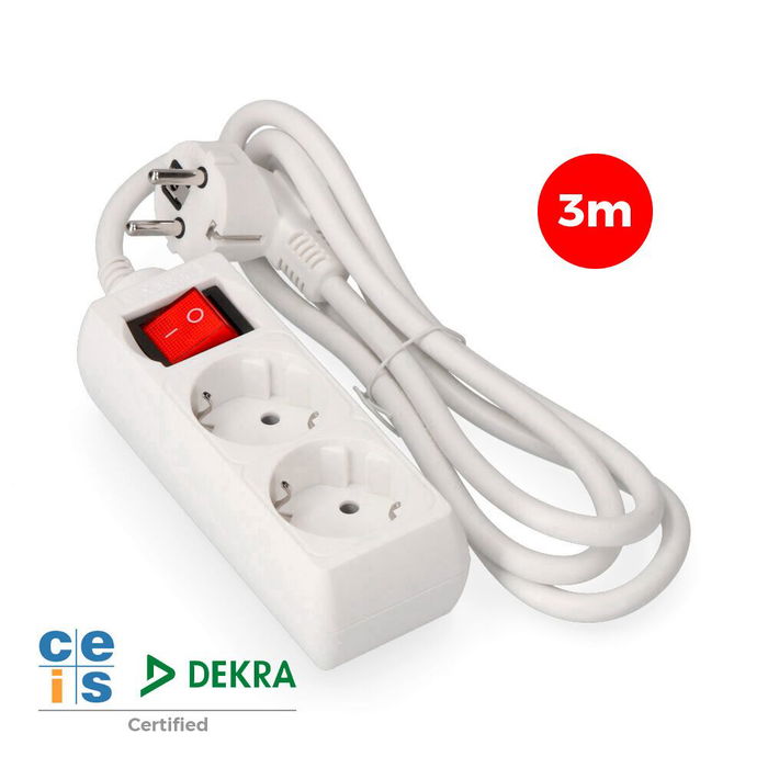 Edm Base Múltiple con 2 Tomas Schuko, Interruptor Luminoso, Cable de 3 Metros, Blanca Edm Base Múltiple con 2 Tomas Schuko, Interruptor Luminoso, Cable de 3 Metros, Blanca