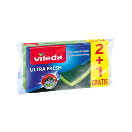 Vileda Ultra Fresh Estropajo Antibacterias con Esponja 2+1 Pack Multiusos Verde