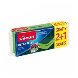 Vileda Ultra Fresh Estropajo Salva Uñas Verde 2+1 Multiusos Absorbente Antibacterias
