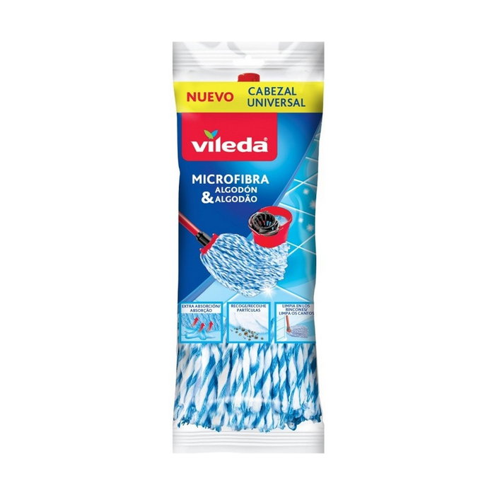 Vileda Recambio Fregona Universal Microfibra y Algodón Azul-Blanco Vileda Recambio Fregona Universal Microfibra y Algodón Azul-Blanco