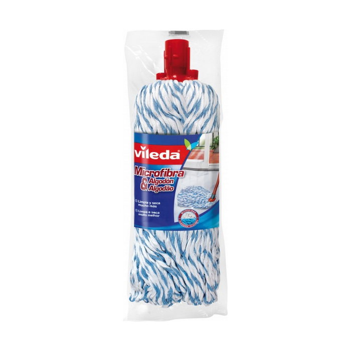 Vileda Recambio Fregona Universal Microfibra y Algodón Azul-Blanco Vileda Recambio Fregona Universal Microfibra y Algodón Azul-Blanco