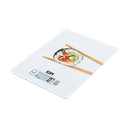Edm Báscula de Cocina Digital Mod 1, Máximo 5 kg, Pantalla LCD, Acabado Cristalizado, Perfil Ultrafino, Blanco
