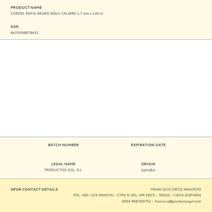 Edm Cordel rafia negro 600/1 calibre 1,7 mm x 120 m para paquetería y plantas