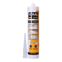 Koma Tools Silicona Ácida Universal Antimoho y Fungicida Blanca para Sellado, 280 ml, para Aplicación con Pistola en Azulejo, Vidrio, Metal y Madera