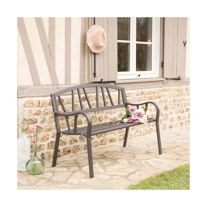 Banco de hierro para exterior antracita, 123 x 53 x 86 cm
