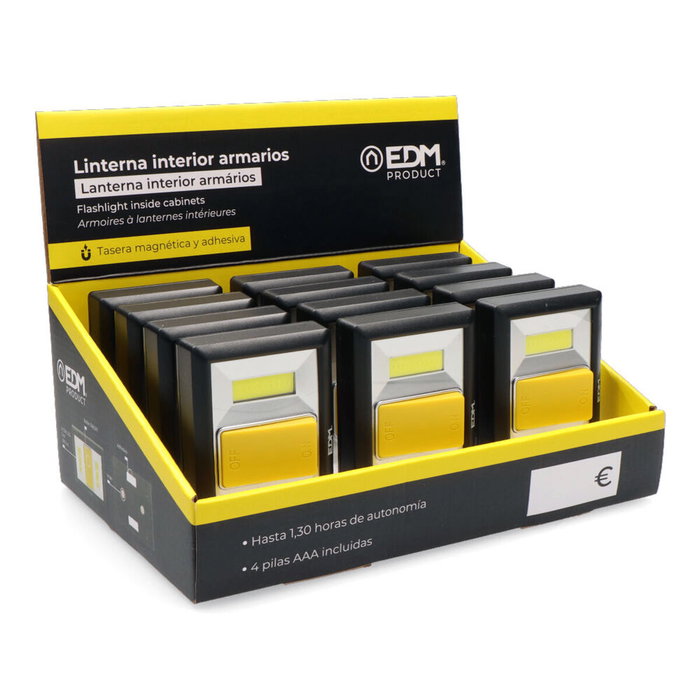 Edm Linterna LED Handy Light 200 lm con base imantada y adhesiva