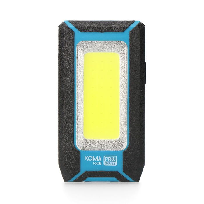 Koma Tools Linterna LED Recargable Profesional 10W 500 Lumens, Batería 3400 mAh, Función Power Bank, IP44, con Gancho e Imán, Autonomía 8h, Color Azul/Negro