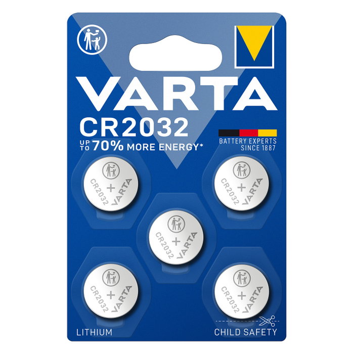 Varta CR 2032 Pila de botón de litio, 3 V, Pack de 5 unidades Varta CR 2032 Pila de botón de litio, 3 V, Pack de 5 unidades