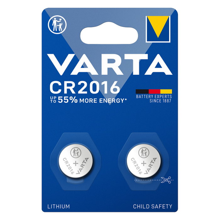 Varta CR2016 Pila de Botón de Litio 3V, Pack de 2 unidades