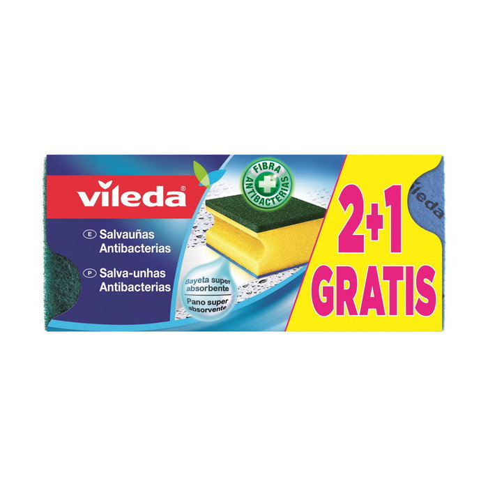 Vileda Salvauñas Antibacterias con Bayeta Verde Paquete 3