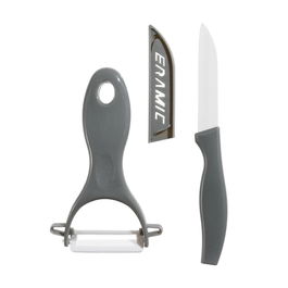 5Five Kit Pelador y Cuchillo Cerámico con Funda Protectora, Cuchillo 17.5 cm, Pelador 13 x 8.2 cm