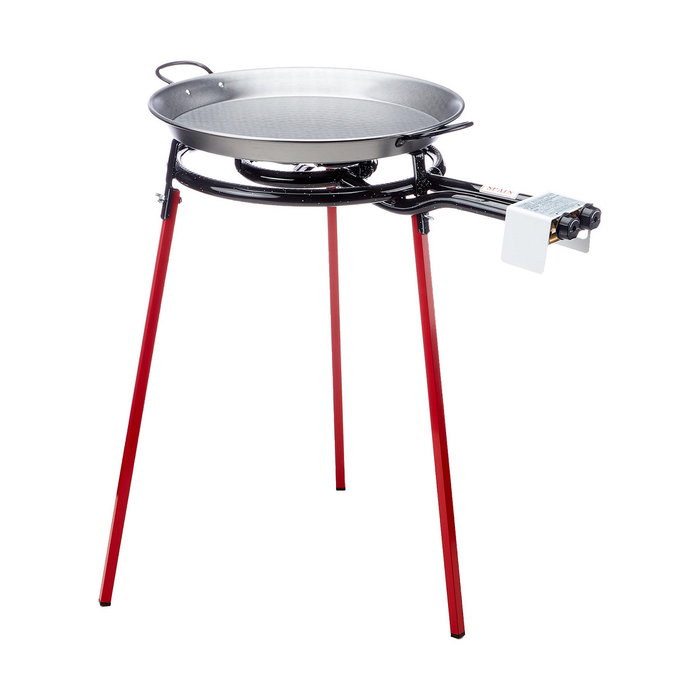 Vaello Set de paellera pulida de 46 cm con trípode y quemador de gas de 400 mm