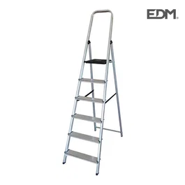 Edm Escalera doméstica de aluminio 6 peldaños EDM, altura 1.23 m, alcance 3.23 m, soporta 150 kg