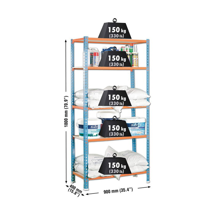 Simon Rack Estantería Metálica Maderclick 5/400 Azul/Naranja/Madera