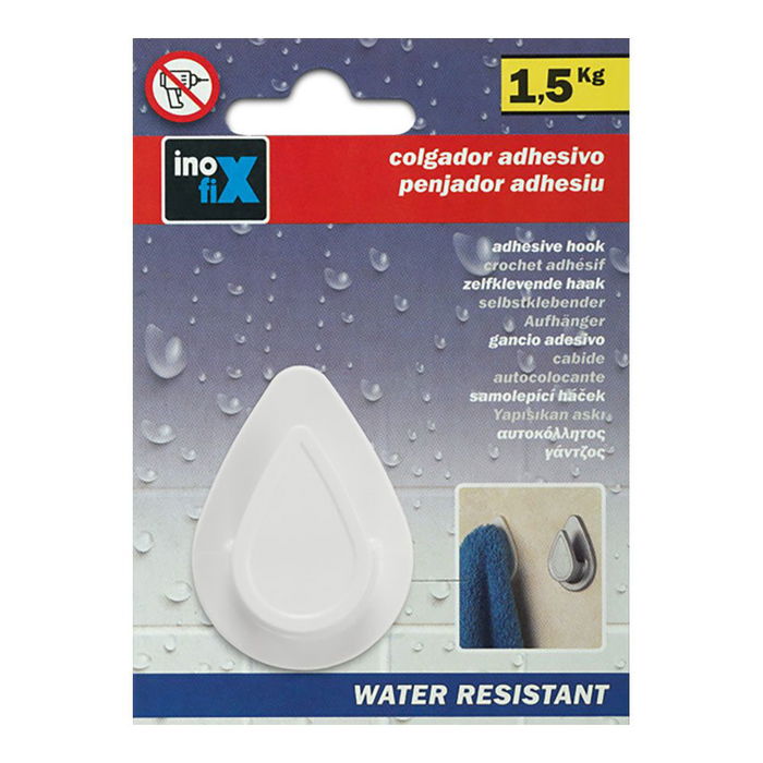 Inofix Colgador Gota Blanco Resistente al Agua Adhesivo para Baños y Duchas PVC 52x38x16mm