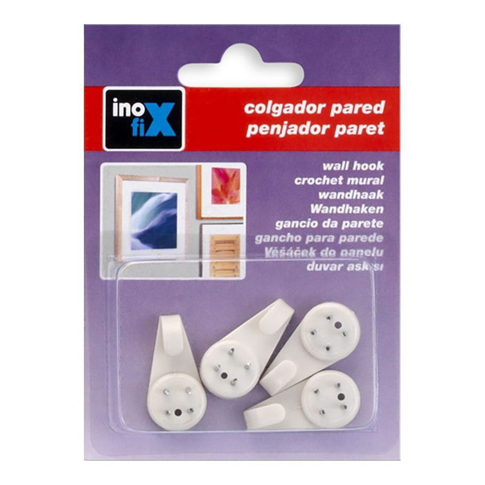 Inofix Colgador para Cuadros 3002-2-000 Blanco Blister 4 Unidades Soporta Hasta 5kg