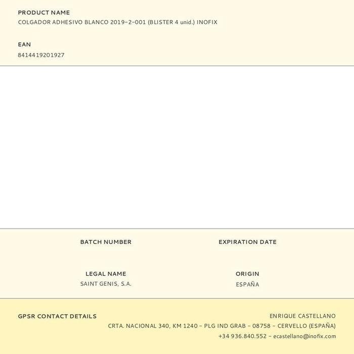Inofix Colgador Adhesivo Blanco 2019-2-001 (Blister 4 Unidades) Acero Inoxidable Multiusos Cocina Baño 26x18x12mm Inofix Colgador Adhesivo Blanco 2019-2-001 (Blister 4 Unidades) Acero Inoxidable Multiusos Cocina Baño 26x18x12mm