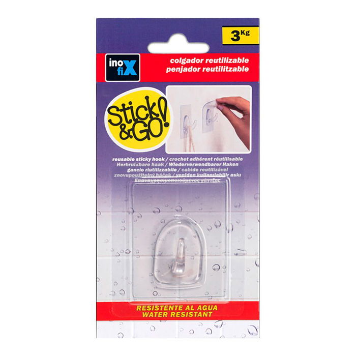 Inofix Colgador Adherente Reutilizable 1290-0-000 Stick & Go Transparente 60x47mm