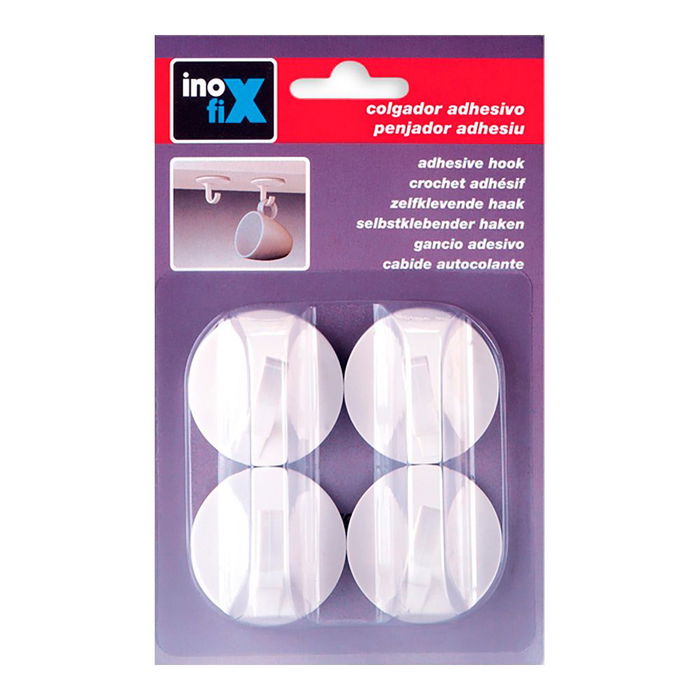 Inofix Colgador gancho adhesivo blanco 2179-2-000 (blister 4 unid.) para tazas y utensilios de cocina