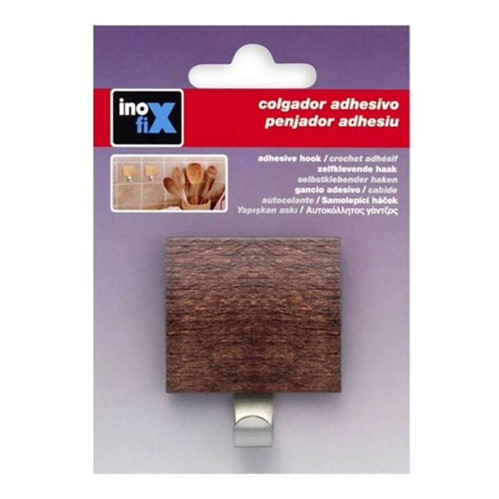 Inofix Colgador Adhesivo Wengué Acero Inoxidable Madera Blister 51x45x24 mm