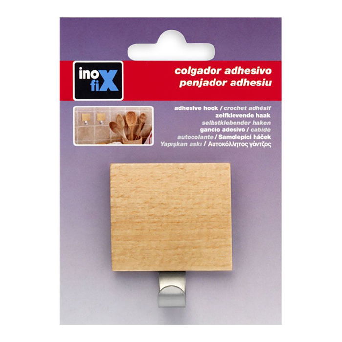 Inofix Colgador Adhesivo Haya 51 x 45 x 24 mm Acero Inox. / Madera Multiples Espacios