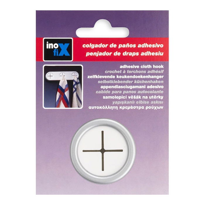 Inofix 2089-7-000 Colgador Paños Cocina Redondo Adhesivo Cromo Mate PVC Flexible