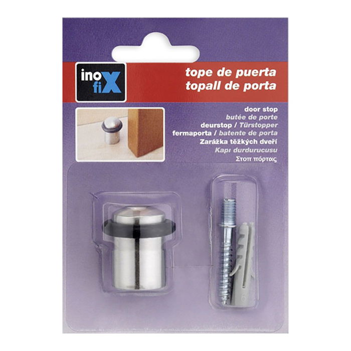 Inofix Tope de Puerta con Tórica Acero Inoxidable Cromado Mate Fijación Tornillos Incluidos 30 x 27 x 27 mm Uso Interior