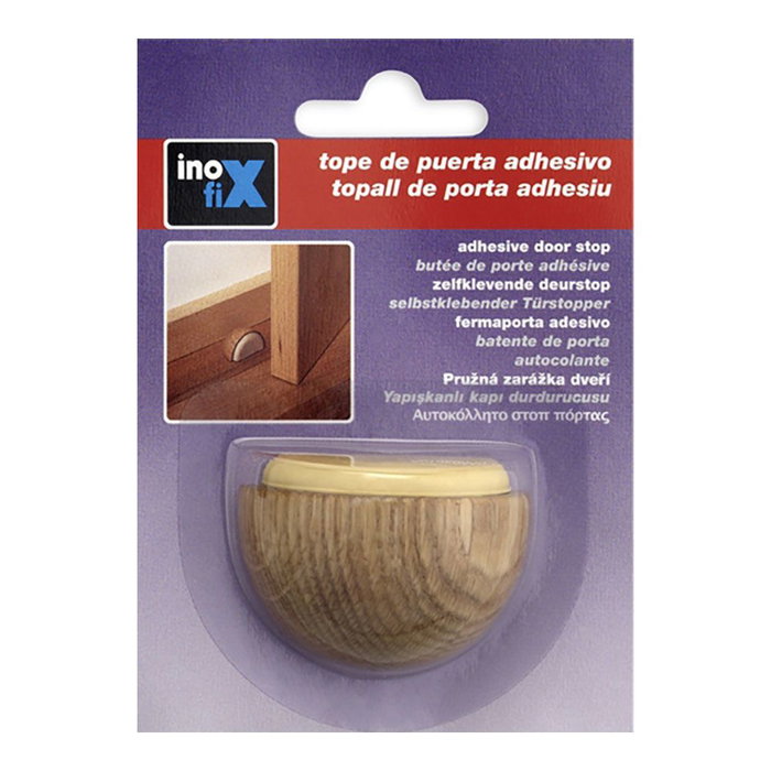 Inofix Tope de puerta adhesivo madera roble caucho 24 x 48 x 35 mm