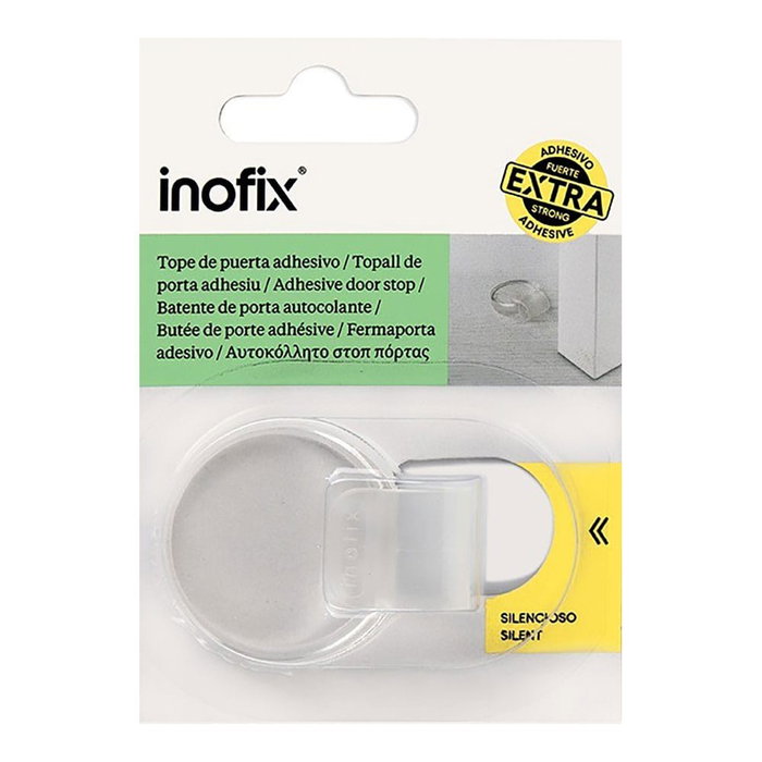 Inofix Tope de Puerta de Caucho Transparente con Adhesivo Extrafuerte 18x41x52 mm Blister