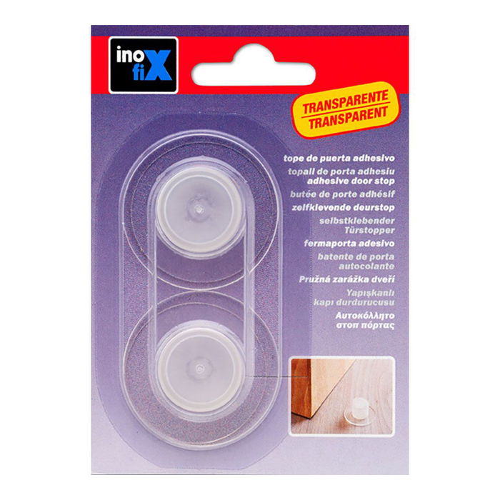 Inofix Tope de Puerta Adhesivo Cilindro Transparente Blister 2 Unid.
