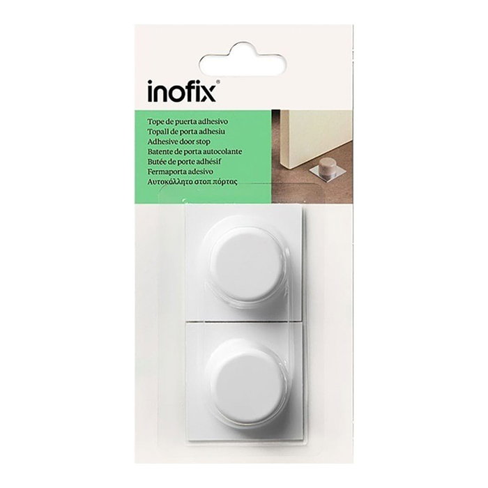 Inofix Tope de Puerta PVC y Base Metálica Blanco, Fijación con Adhesivo, 2uds, 18x45x45mm