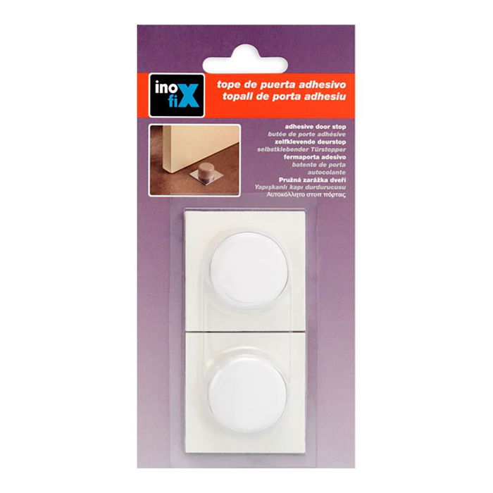 Inofix Tope Adhesivo Blanco para Puertas de Interior (Blister 2 Unidades) Uso Doméstico Metálico PVC