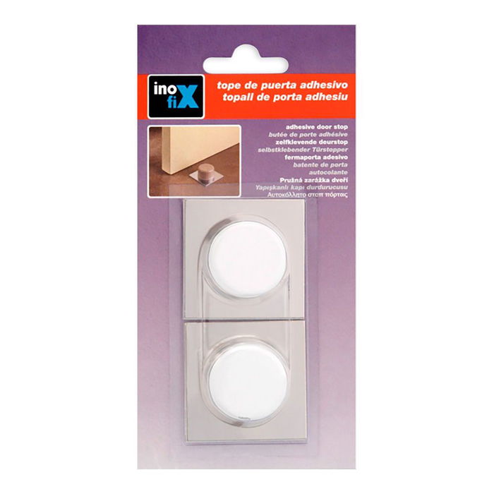 Inofix Tope Adhesivo Blanco-Cromo (Blister 2 Unidades) Uso en Puertas de Interior