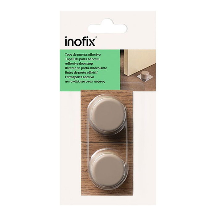Inofix Tope de puerta PVC y metal parquet-beige, 2 uds, fijación adhesiva, 18x45x45 mm