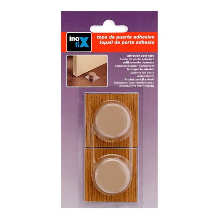 Inofix Tope Adhesivo Parquet Beige para Puertas de Interior Base Metálica PVC (Blister 2 Unidades) 18x45x45mm