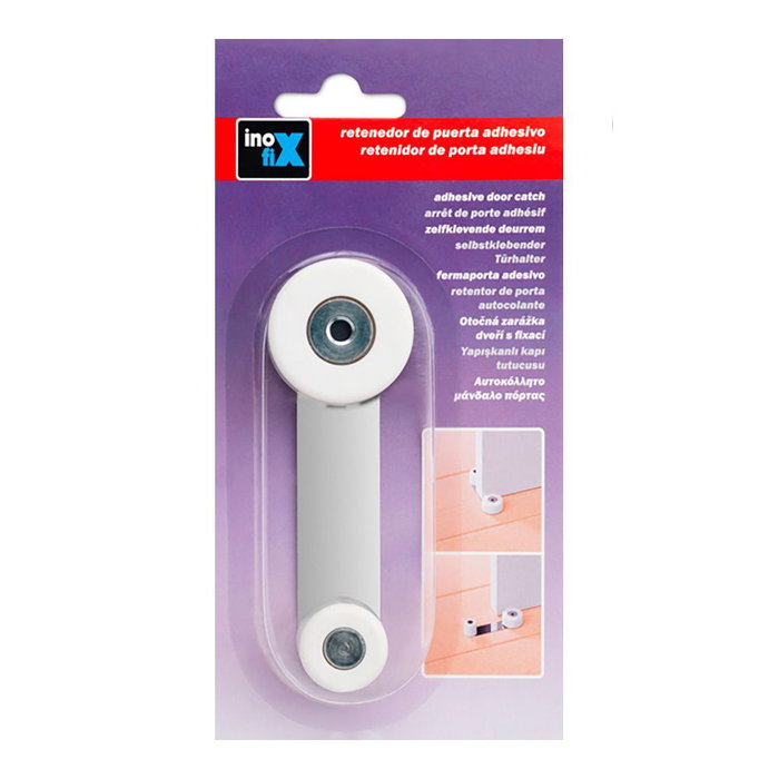 Inofix Tope retenedor giratorio metalico blanco (blister) para puertas de interior