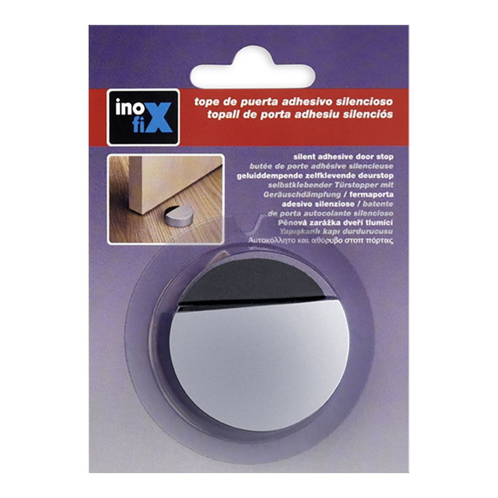 Inofix Tope Adhesivo Silencioso Puerta Cromo Mate PVC Espuma Amortiguadora Uso Interior 14x47mm