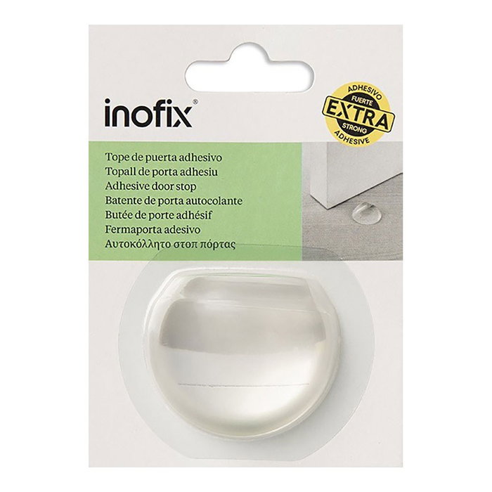 Inofix Tope de puerta semiesférico PVC transparente con adhesivo extrafuerte 19x50x43 mm