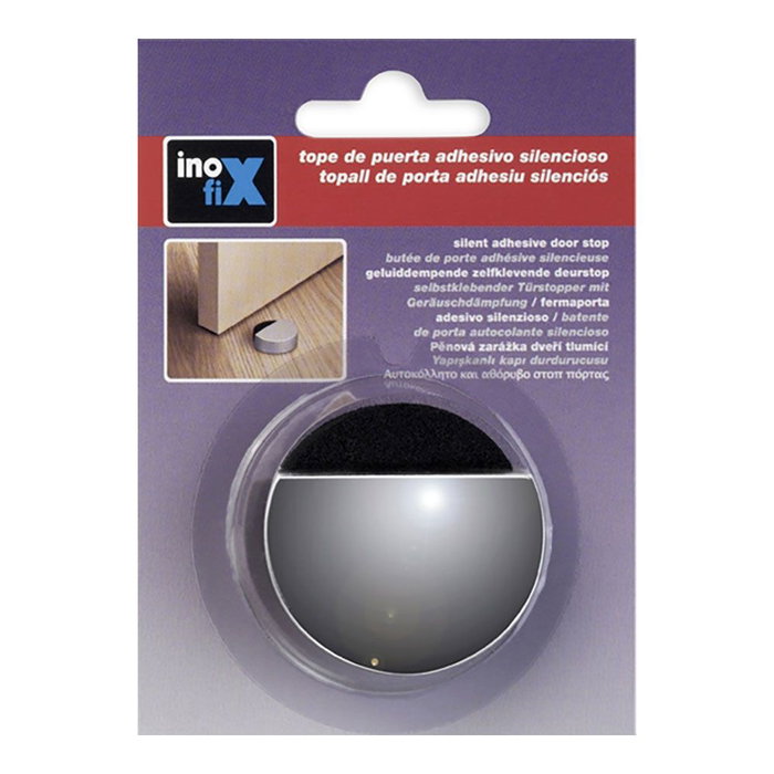 Inofix Tope Adhesivo Silencioso Cromado Puertas Interior PVC Espuma Amortiguadora 14 x 47 x 47 mm