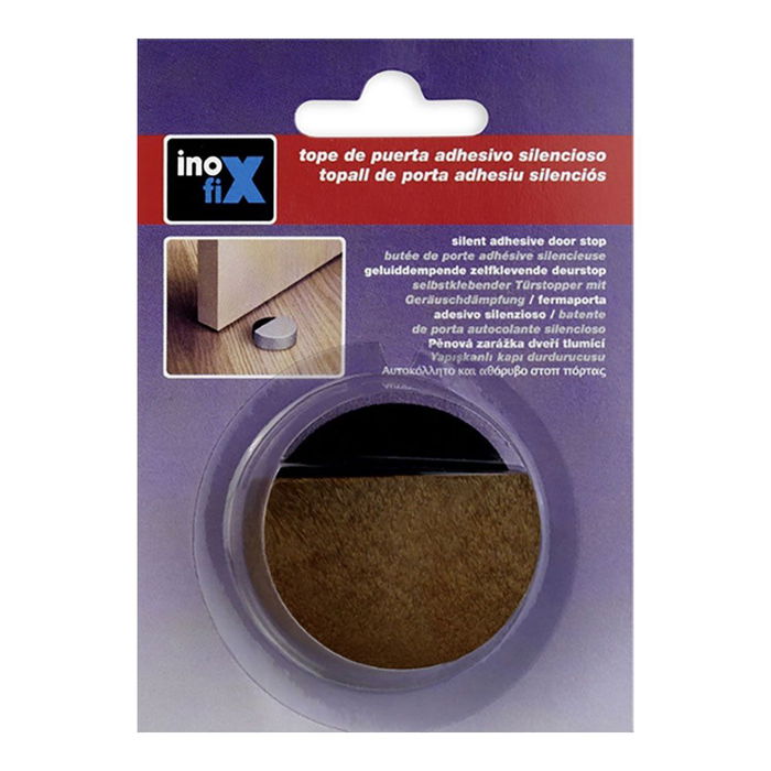 Inofix Tope Adhesivo Silencioso Madera para Puertas de Interior, PVC y Espuma, 14 x 47 x 47 mm